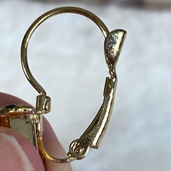 Champagne CZ Yellow Gold Flashed Sterling Silver Emerald-Cut Leverback Earrings - Picture 4 of 6